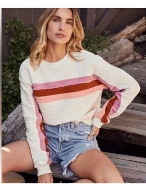 Faherty Vista Striped Pullover Sweatshirt Medium 100% Cotton Cozy Textured